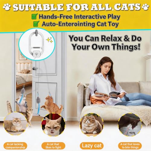 Image of Interactive Cat Toy, Rechargeable Electric Cat Teaser, Hanging Door cat Toy, 2 Motion Modes (360 Spin & Irregular Jumping), Smart Auto Cat Toy for Exercise & Fun, Grey