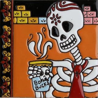 Fine Crafts Imports 6x6 Coffee Time. Day-of-The-Dead Clay Tile