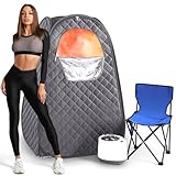 Steupoek Single Person Sauna, Portable Steam Sauna Full Body for Home Spa, Sauna Tent with Steamer 2.6L 1000W Steam Generator, 90 Minute Timer, Chair, Remote Control Included(Gary)