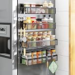 Aufworld Magnetic Spice Rack for Refrigerator, 4 Pack Magnetic Shelf, Fridge Magnet Organizer with Moveable 8 Hooks, Magnet Fridge Shelf for Kitchen Organization and Storage (4 Pack)