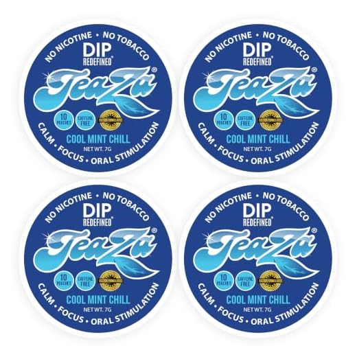 Teaza Herbal Energy Pouches, Tobacco Alternative Nicotine Free, Smokeless Alternative Snuff and Healthy Dip, Caffeine Free Tobacco Free Chew Premium Crisp Minty Flavor - Cool Mint Chill (4 Pack)