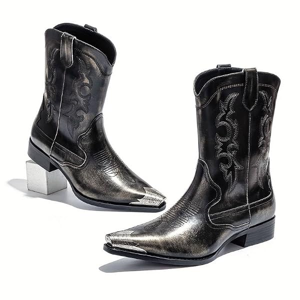 WEOOAR Cowboy Boots for Men Western Men's Boots with Classic Embroidered Slip Resistant Durable Fashionable Retro for Spring Fall (Tin Grey, 14) by WEOOAR - Used condition - Image 4
