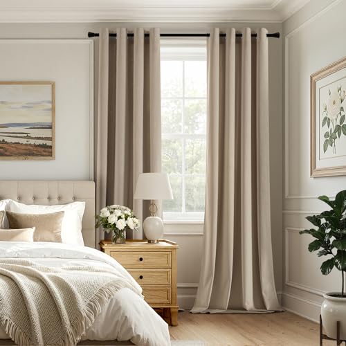 Woaboy Samtvorhänge Verdunkelungsvorhang Gardinen mit Ösen 140x200 cm Beige – Ansicht 3