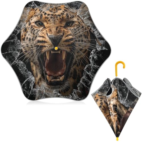 Paraguas para niños de 3 a 8 años con diseño de leopardo enojado para la vuelta al colegio
