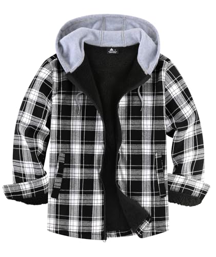 ZITY Men's Flannel Plaid Jacket Warm Sherpa Lined Fleece Hoodies for men Zip Up Thick Winter Coat With Pocket