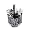 Mind Reader Utensil Caddy [3 Round Compartment] Metal Rustic Flatware Organizer, Silverware Storage, Cooking Utensils Holder for Kitchen, Restaurants, Outdoor, Picnics, and Camping (BLACK PRINT)
