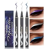 UCANBE 3PC Metallic Liquid Eyeliner Makeup Set, Blue Purple Silver Color Glitter Eye Liner Pen, Long