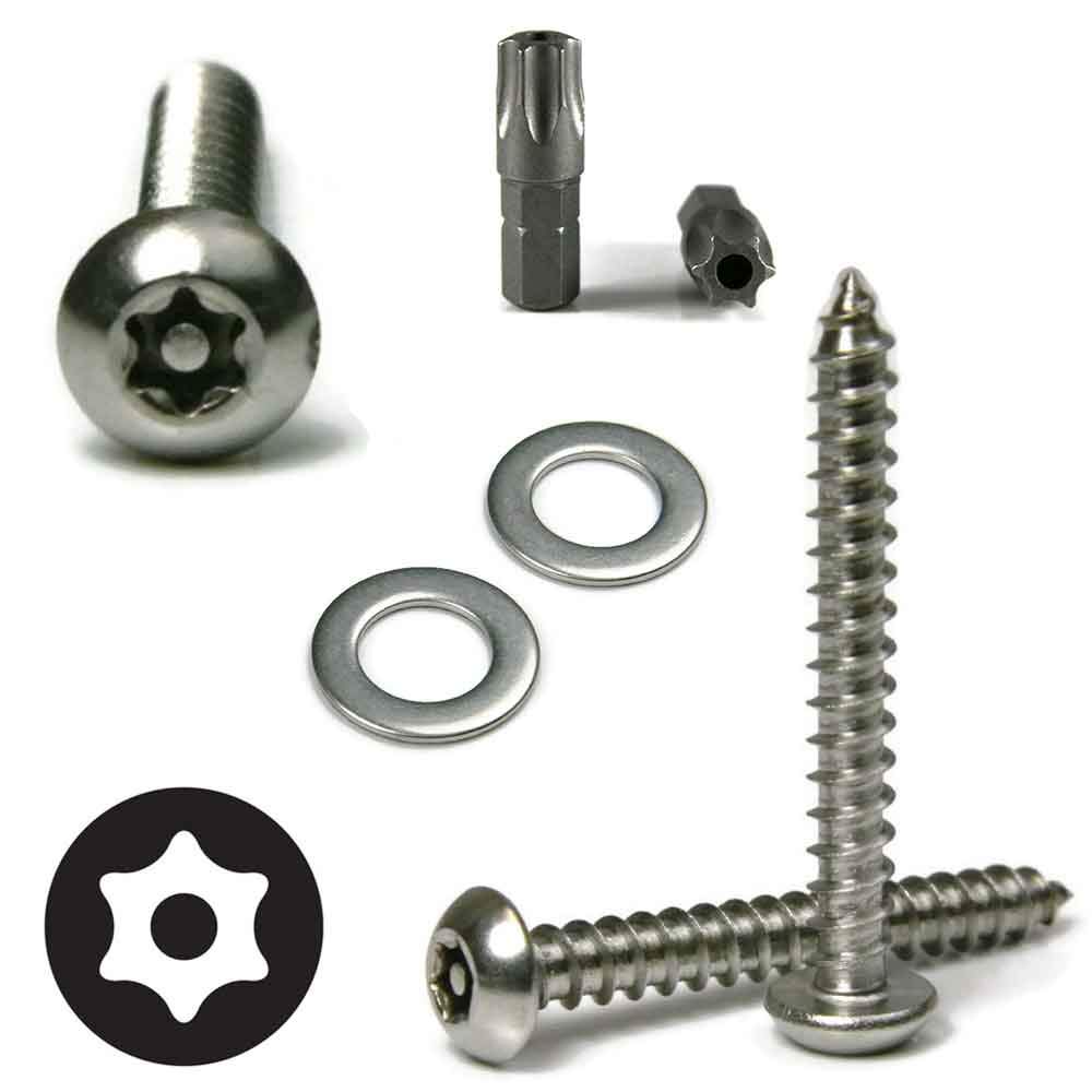 Stainless Steel License Plate Screws Tamper Proof Kit - Torx Tamper Proof Sheet Metal Screws