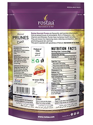 Image of rostaa Pitted Dried Plumps Pouch (Gluten Free, Non-GMO & Vegan), Prunes, 227 gm, (Pack of 2)