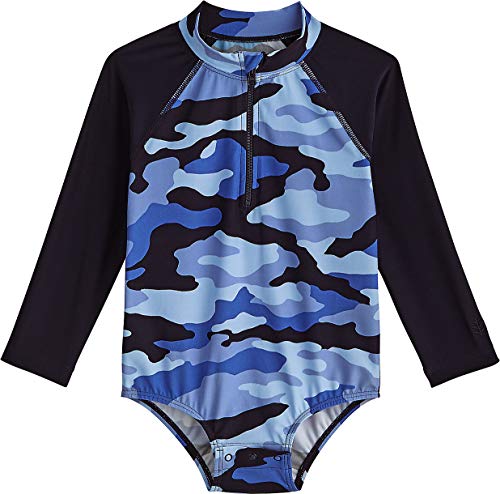 Coolibar UPF 50+ Baby Wave One-Piece Swimsuit - Sun Protective (6 Months- Navy Nautical Camo)