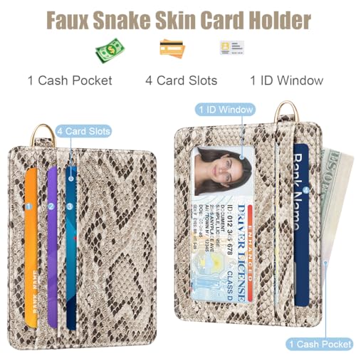 Image of Slim Credit Card Holder Vegan Snake Skin Wallet Women Thin Wallets | RFID Blocking Minimalist Lightweight Small Cute Cards Holders with ID Window, Light Snake Skin