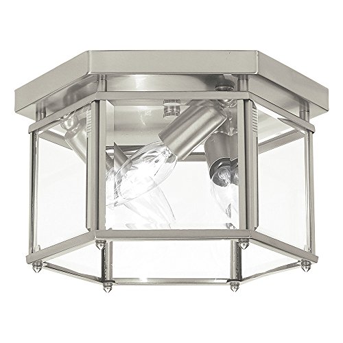 Sea Gull Lighting 7648-962 Bretton Three-Light Flush Mount Ceiling Light with Clear Beveled Glass Panels, Brushed Nickel Finish
