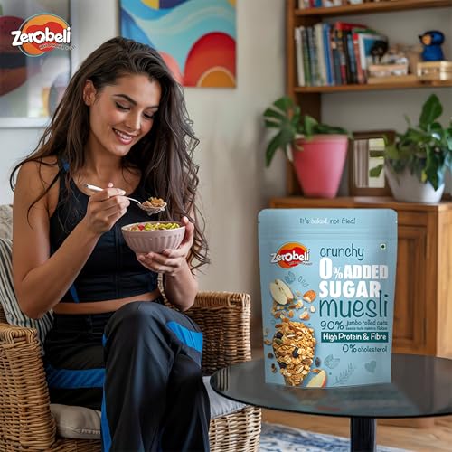 Image of Zerobeli Crunchy 0% Added Sugar Muesli 425g (Pack of 3) | 90% Wholegrains Rich in Flax Seeds, Sunflower Seeds and Raisins | Multigrain Breakfast Cereal | Diabetic Friendly and Helps in Manage Weight
