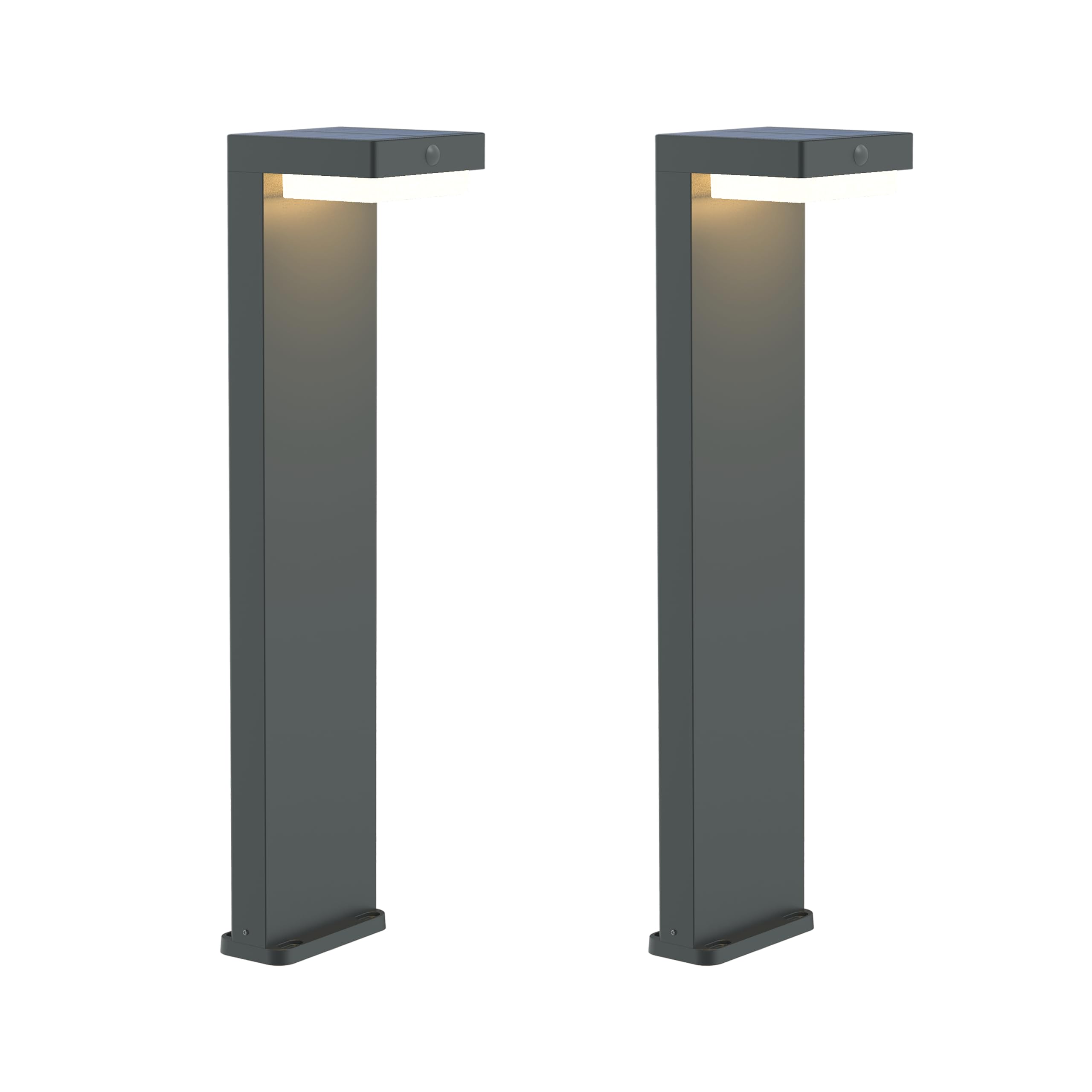 BOLD 2x LED Solar-Wegeleuchten mit PIR Bewegungssensor - Gun Grey | IP44 Solarlampen Set - 3000K Warmweiß - 180 lm Gartenleuchten - Erdspieß o. Schrauben - USB-C & Solar Ladung - 2000 mAh