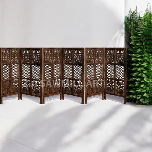 Image of Wooden Partition for Living Room, Privacy Divider, Wooden Room Separator, Divider for Office, Partition for Puja Room, (Mix Frame Design - Brown) (4 Feet - 6 Panels)