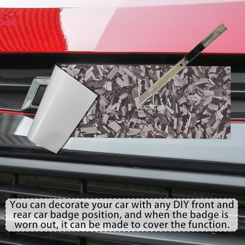 Image of QianBao Compatible with Silver Forged Carbon Fiber Vinyl Wrap 11.8 inch x 4 inch Chevy Bowtie Emblem Wrap Kit with Spatula and Cutter 3 Pcs Universal Logo Overlay