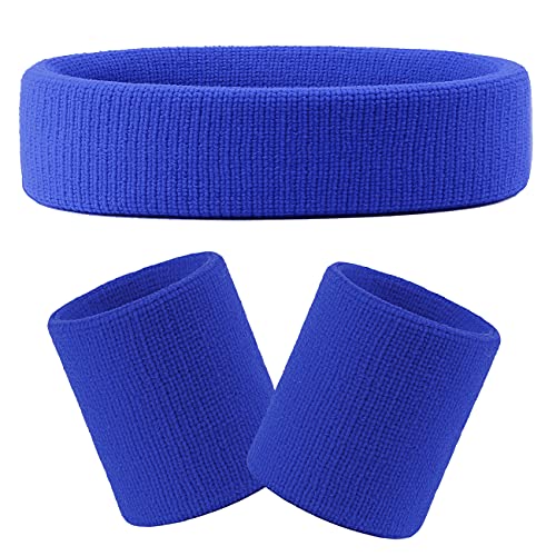 Hoter Sweatband Set Sports Headband Wristband Set Sweatbands Terry Cloth Wristband Athletic Exercise Basketball Wrist Sweatband and Headbands Moisture Wicking Sweat Absorbing Head Band