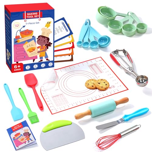 Vinino 11-Piece Kids Baking&Cooking Set – Real Baking Utensils with Cookbooks for Children, Toddler Safe Montessori Kitchen Accessories-Gift for Young Chefs Girls Boys Ages 6+