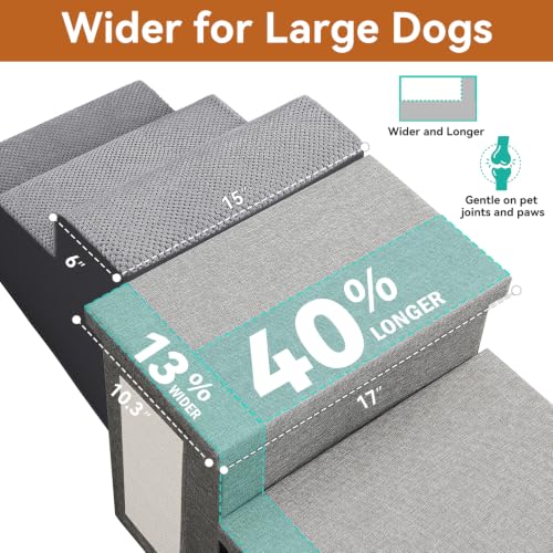 Image of Zerbuger Wider Dog Ramp for High Bed with Storage 18 inch H,Cat Scratcher, Foldable Dog Stairs for Small Medium Large Older Senior Animal, Sturdy Step for Climbing Bed or Couch, Arthritis-Friendly | 18 inch H Small Dog Steps for High Beds Couch, Folding Storage Pet Stairs Gift for Climbing Small /Medium /Large Old Dogs Cats