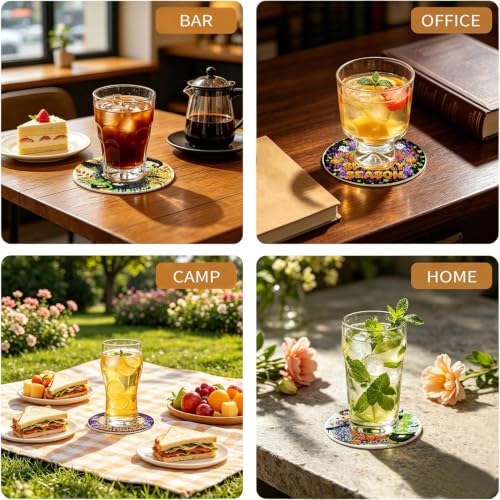 8Pcs Halloween Diamond Art Coasters Kit with Holder 4x4in — view 4