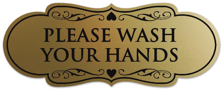 Signs ByLITA Designer Please Wash Your Hands Sign - Easy Installation | Durable Wall or Door Sign (Brushed Gold) - Medium
