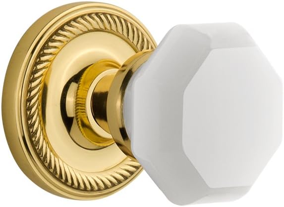 Nostalgic Warehouse 748778 Rope Rosette Waldorf White Milk Glass Knob Double Dummy, Unlacquered Brass