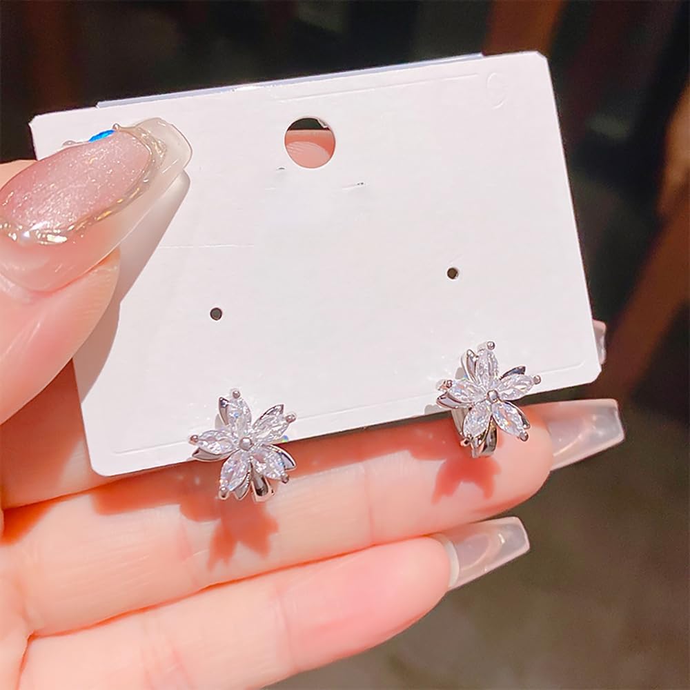 Cute CZ Flower Small Hoop Earrings - 925 Sterling Silver Pin Crystal Tiny Flowers Floral Cartilage Huggie Hoops Earring Piercing Wrap Cuffs for Women Daughter Exquisite Birthday Jewelry - Image 3