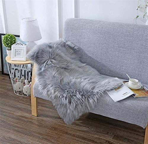 Faux Lambskin Sheepskin Rug, Faux Fur, Decorative Fur in Super Soft Faux Lambskin Rug, Longhair Fur Look, Imitation Wool Bed Rug, Sofa Mat (90 x 60 cm, Grey)