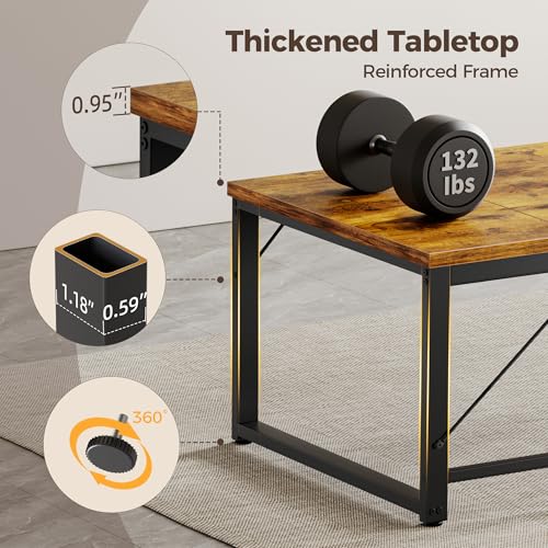 Image of Mericonia 63x28 Inch Computer Desk, 1 inch Thick Large Office Table, Brown