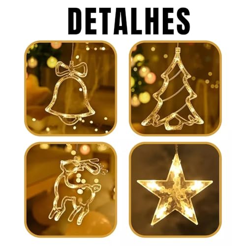 Cascata Símbolos Natalinos 8 Funções 120 Leds 220v Natal