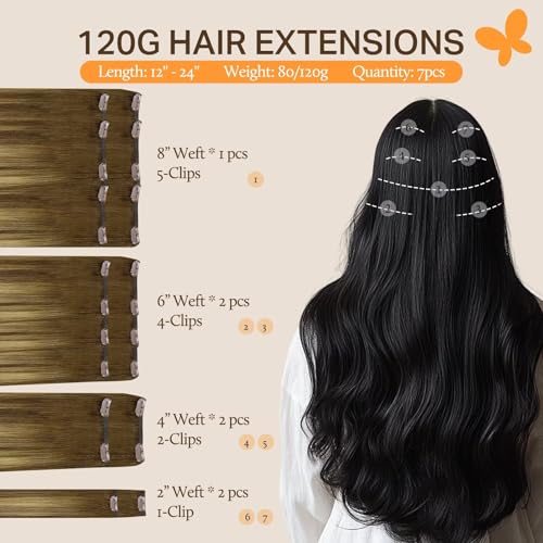 Image of DOORES Remy Human Hair Extensions Clip in, Medium Brown Highlighted Dirty Blonde 16 Inch 7pcs 120g, Clip in Hair Extensions Real Natural Hair Extensions Straight Thick
