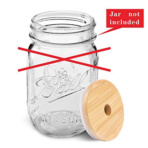 Mason Jar Lids With Straw Hole, For Beer Can Glass, Cnvoila Eco Reusable Bamboo Lids For Regular Mouth Mason Jar With 2 Reusable Stainless Steel Straw #TOP6