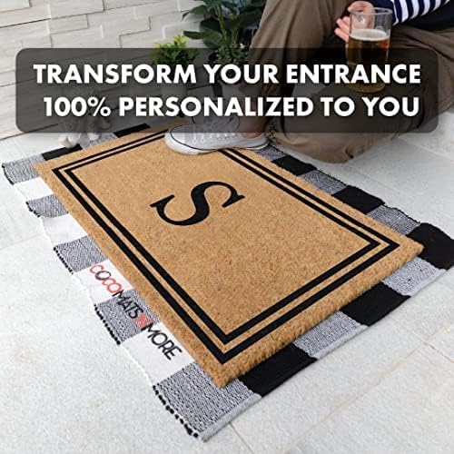 Miniatura 4 de COCO MATS 'N MORE Tapete de coco monograma de 14 pulgadas de largo x 22 pulgadas de ancho x 0.6 pulgadas de grosor, color negro, con doble borde,