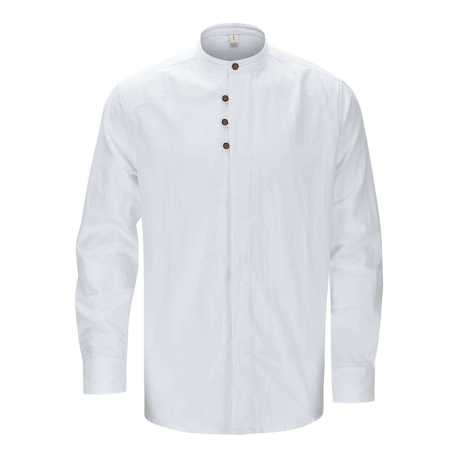 Camisas de lino para hombre, manga larga, verano, camisa blanca, retro, monocolor, camisa hawaiana, cuello alto, algodón, camisetas informales, yoga, transpirable, de manga larga