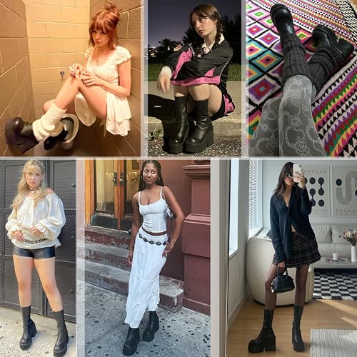 aminugal womens wedge heel ankle boots platform zipper punk motorcycle booties chunky block high heel round toe fashion work combat boots mid calf for women