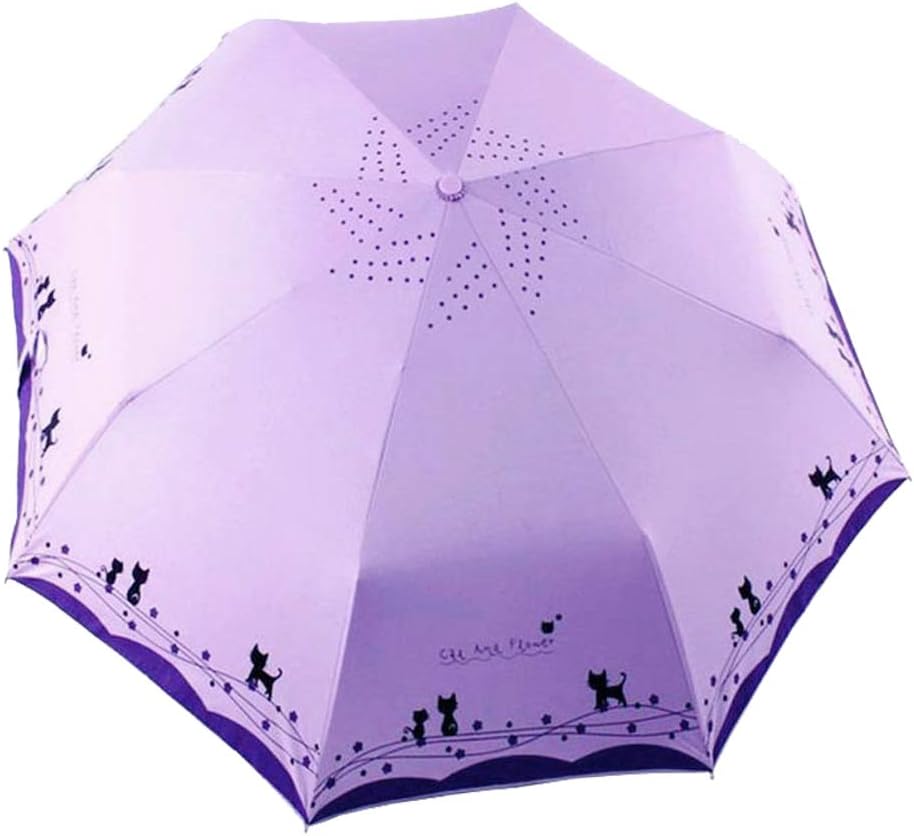 Windproof Compact Travel Folding Cute Cat Umbrella,Auto Open Close Rain&Sun Lightweight Portable Umbrellas with Cover for Kids Women Men