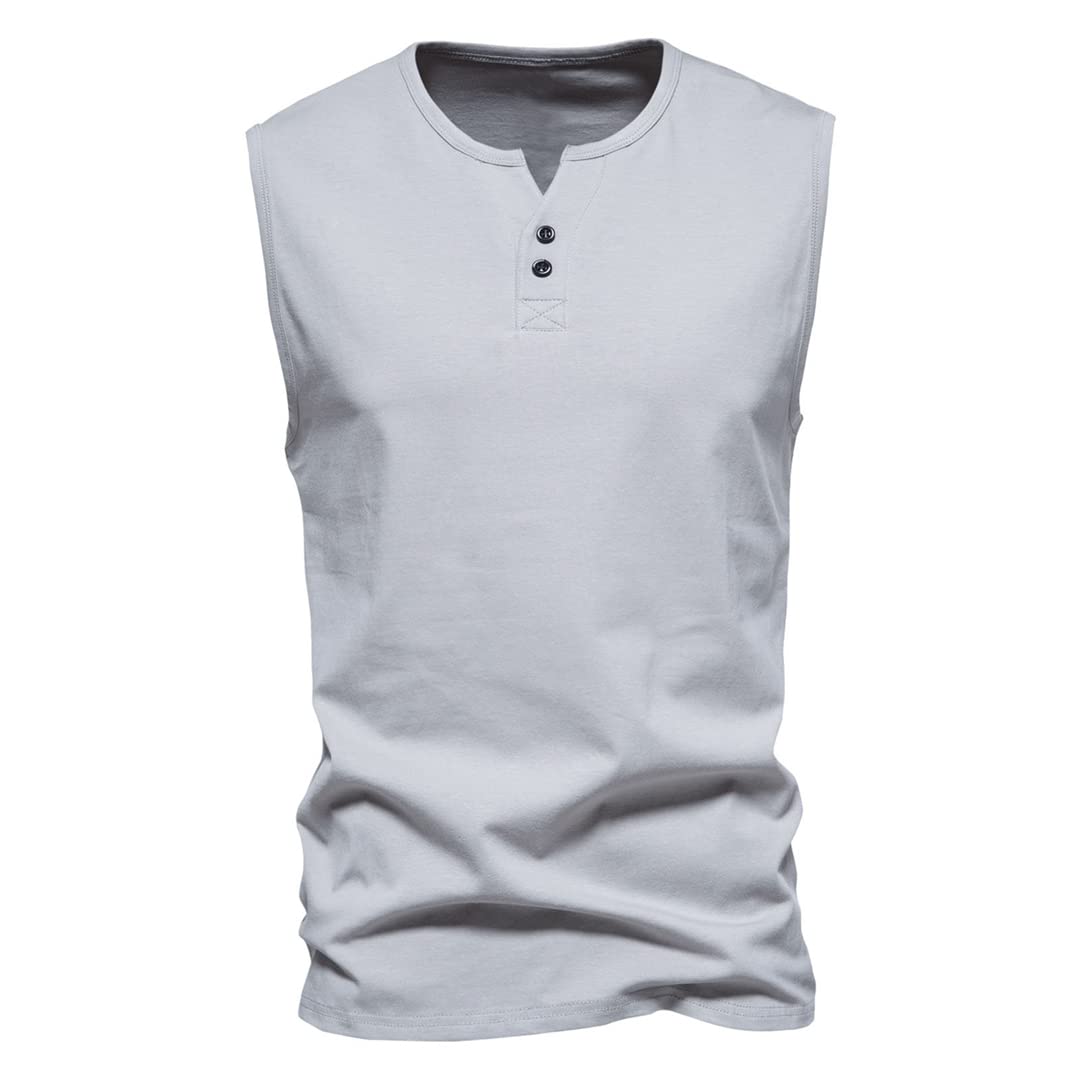 Herren Tank Top Knopf V-Ausschnitt Ärmellos Shirts Workout Sport Tee Bottoming Shirt, GY1, 58