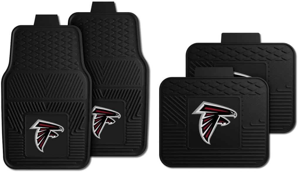 Fanmats Atlanta Falcons Set of 4 Car Mats for Cars, SUV, Pickups - All Weather Technology Protection, Deep Reservoir Design, Universal Fit - 3D NFL Team Logo - 29”x17” Front - 14” x 17” Rear Mat