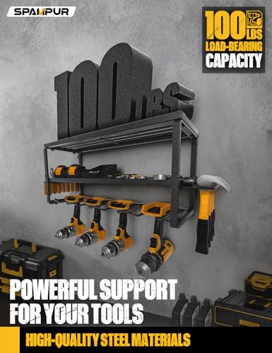 Power Tool Organizer with Charging Station, 4 Drill Holder Wall Mount, Quick Assembly, Garage Storage Rack for Handheld, Metal Tool Shelf Utility Rack for Cordless Power Tools, Suitable for Giving men - Thumbnail 3