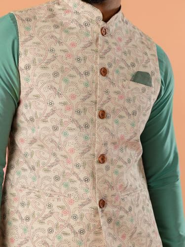 Image of Kisah Men's Cotton Blend Printed Nehru Jacket Regular Fit | Designer Ethnic Layering | Wedding & Occasion Wear