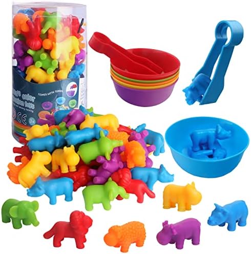 CYZAM Counting Animals Matching Game with Sorting Cups, Montessori Sorting & Counting Toys, Preschool Color Learning Toys for 3 4 5 Years Old Girls Boys, STEM Educational Toy for Toddler (36 Animals)