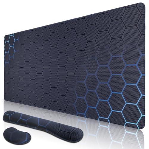 Niviy Tapis de Souris XXL 900X400mm Ergonomique avec 2 Repose Poignets Mouse Pad Gaming Base en Caoutchouc Antidérapante sous Main Bureau avec Bords Cousus...