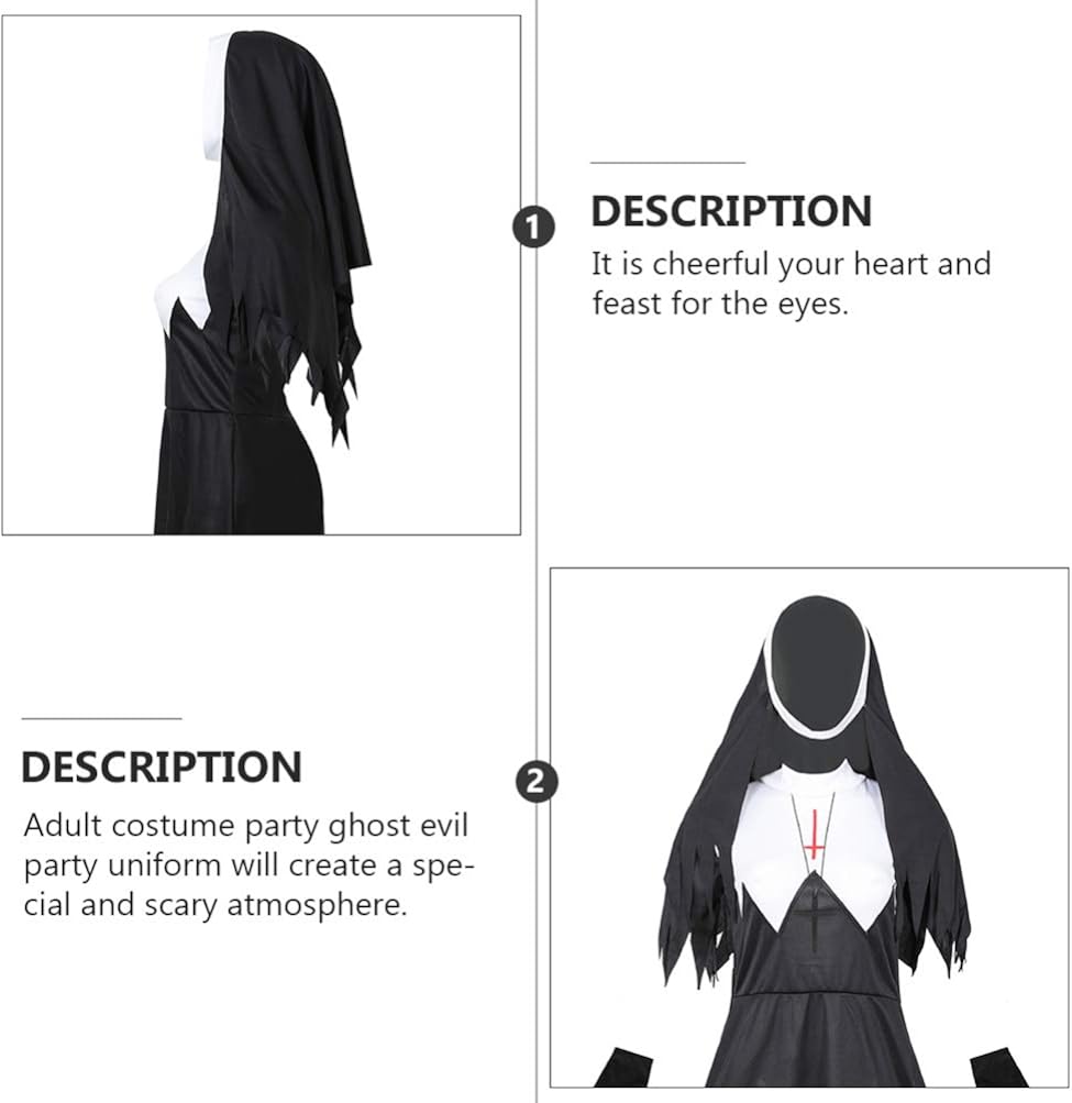 Miniatura 5 de KESYOO - Disfraz de monja de Halloween para adultos