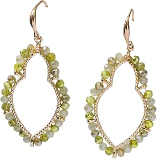 Bohemian Beaded Geometric Dangle Earrings Colorful Round Crystal Hollow Hoop Earrings for Women Boho Statement Party Jewelry