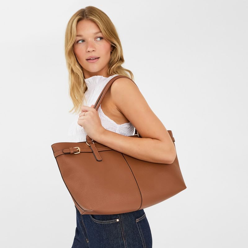 Image of Accessorize London Women's Brown Buckle Strap Tote Bag | Hand bags for women stylish | Shoulder bag for woman latest | Purse for women handbag