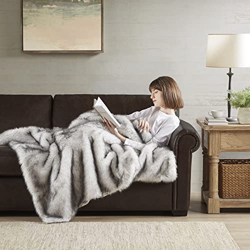 Hyde Lane Long Pile Faux Fur Throw Blanket, Luxury Fluffy Wolf Grey With Black Tipped Blankets For Home Couch, Fuzzy Plush Animal Coat Color Throws For Decoration, Direwolf, 50X60 #TOP6