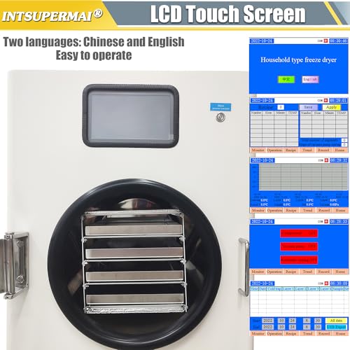 INTSUPERMAI Scientific Freeze Dryer Home Lab Vacuum Freeze Dryer with Vacuum Pump 11lb/batch Processing Capacity 4 Trays -25-+60℃ Drying Temperature Sublimation Drying Machine for Food