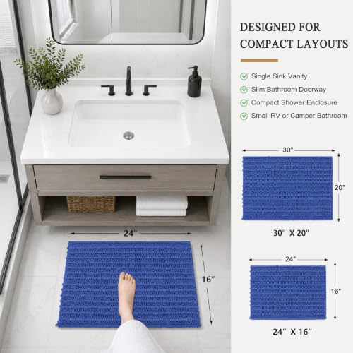 Image of Arotive Luxury Small Bathroom Rugs 24x16, Extra Soft Thick Absorbent Shaggy Chenille Bath Rugs, Machine Wash Dry, Bath Mats for Bathroom Floor, Tub and Shower, Home Decor Accessories, Dark Blue