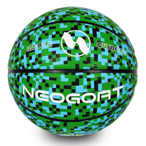 NEOGOAT Kids Youth Size 4 Basketball 25.5 Durable High-Bounce Thickened Rubber Mini Size 4 Green Basketball for in & Outdoor Play for Boys & Girls Ages 4-8 (Deflated Without Pump)