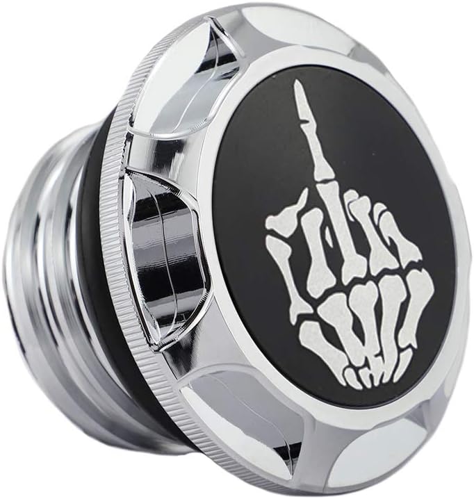 GUAIMI CNC Aluminum Fuel Gas Tank Oil Cap Compatible with Harley Sportster XL 1200 883 X48 Dyna - Middle Finger (Chrome)